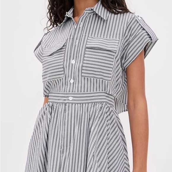 o.p.t Dresses & Skirts - Striped Button-Front Cotton Poplin Dress